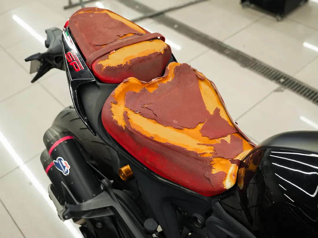 Ducati Monster SP seat torn down to the foam before reupholstery
