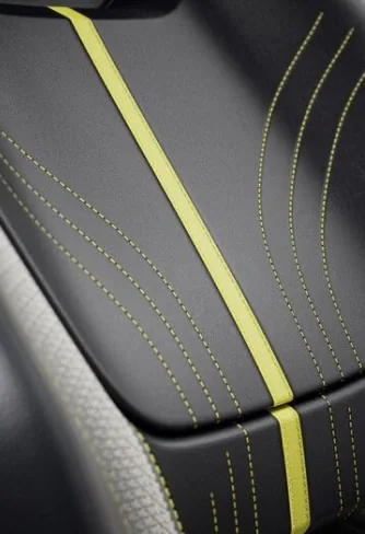Finished seat with yellow contrast stripe and decorative stitching